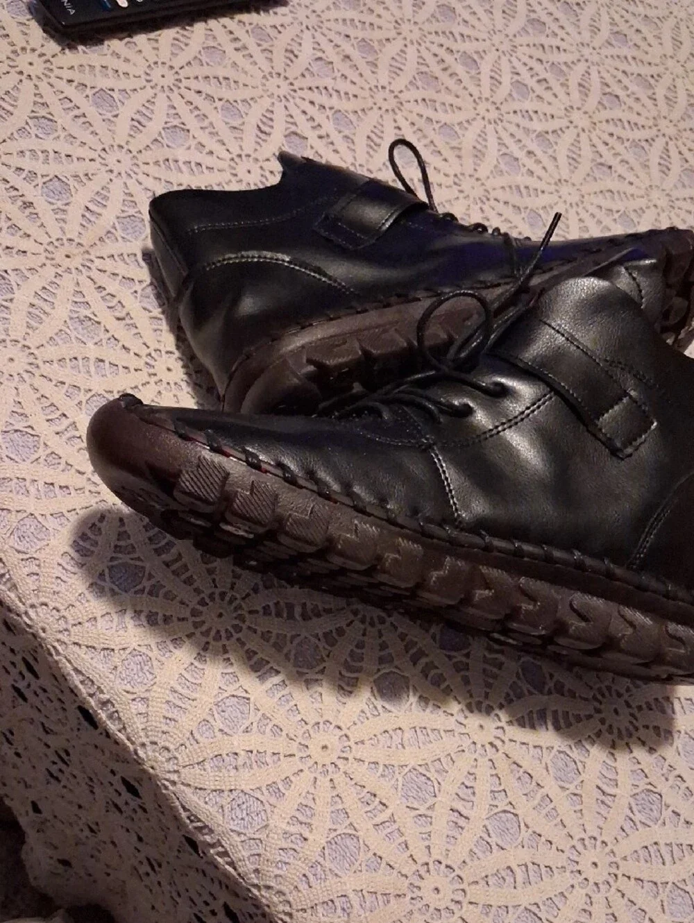 Men's Black Lace-Up Casual Boots with Red Tongue Tab